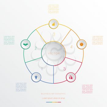 Circles from coloured lines, template infographic five positions