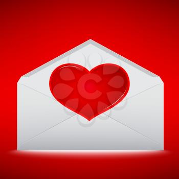 Red Heart on envelope with red background.