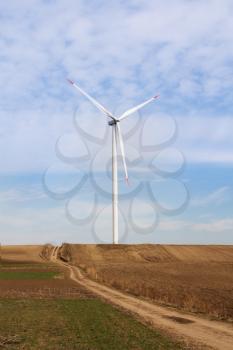 Wind Turbine Farm. Green Renewable Energy. Electricity Technology Concept