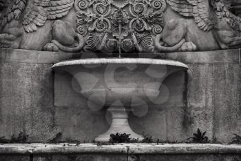 Old Stone Drinking Fountain In Black And White Photography
