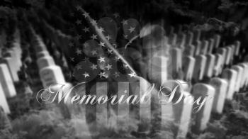 Memorial Day United States of America . American Flag With Cemetery and Gravestones in Background 3D illustration