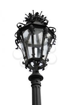 Old Vintage Cast Iron Street Lamp Post Isolated On White Background