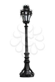 Old Vintage Cast Iron Street Lamp Post Isolated On White Background