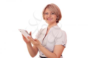 happy woman with tablet pc