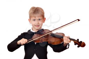 boy in tuxedo play violin