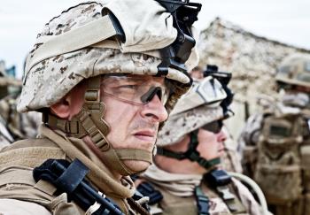 US marine in the MARPAT uniform and protective military eyewear