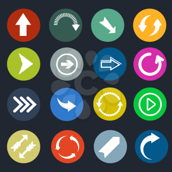 Color round arrow vector icons. Set of arrows directional, arrow pointer in color circle illustration