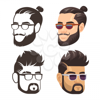 Fashion male haircute and shaven beard. Hipster barber shop logo vector design illustration isolated on white