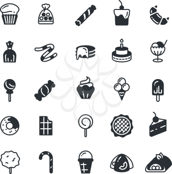 Dessert, pie, cupcake, cookie, biscuit, muffin vector icons. Sweet cupcake and biscuit, set of cake in monochrome style illustration