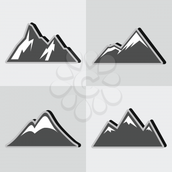 Mountain gray icons with black shadow. Travel logotype template. Vector illustration