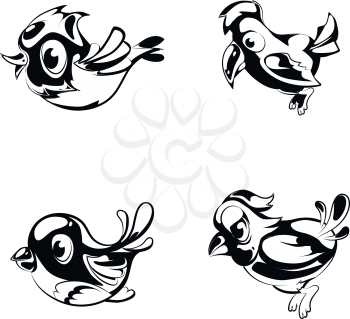 Birds in simple style on white background. Animals in monochrome style. Vector illustration