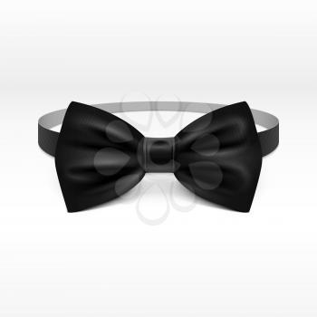 Black bow tie realistic vector illustration isolated on white background. Bowtie for tuxedo from satin cloth illustration