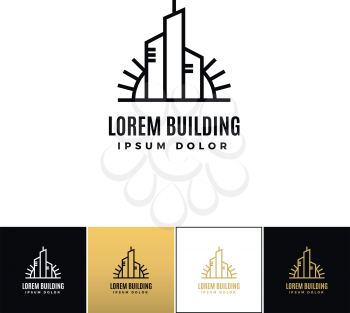 Commercial real estate logo vector icon. Commercial real estate logo program on black, white and gold background