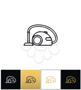 House vacuum cleaner sign or power washer vector icons on black, white and gold backgrounds