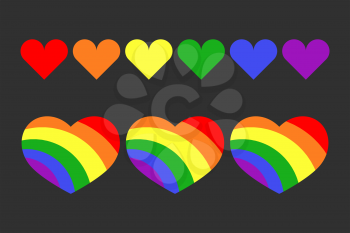 Vector gay LGBT rainbow hearts set. Colored heart collection illustration
