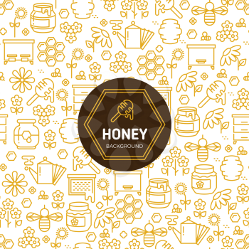 Honey wrapping vector background with bees and honeycombs symbols. Pattern with honey and elements for collecting honey illustration
