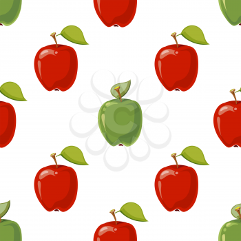 Red and green vector apples seamless pattern. Illustration of fruit background