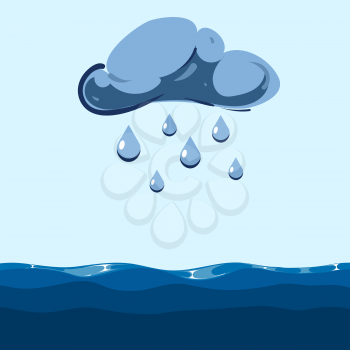 Vector cloud with falling rain sea. Marine weather rainy illustration