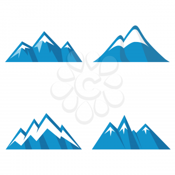 Blue mountain icons on white background. Set of ice mountains. Vector illustration