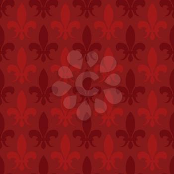 Red vector fleur de lis seamless pattern. Background with lily illustration
