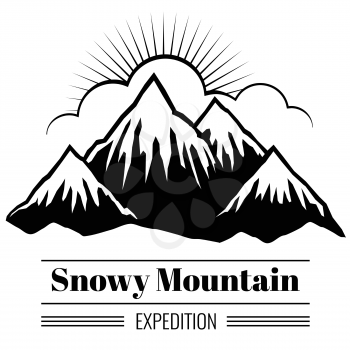 Vector outdoor climbing and hiking backgrouns with mountain ranges and hills silhouettes. Banner with snow mountain, illustration of black mountain