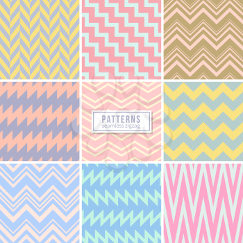 Cute wedding pink seamless vector patterns. Stylish background with zigzag lines. Colored zigzag pattern of set, illustration of vintage zig zag seamless background