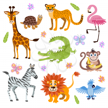 Cute jungle and safari animals vector set for kids book. Cartoon jungle animal, illustration of safari animals