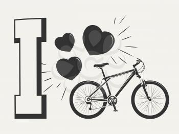 I love bicycle print design - print with bicycle and hearts. Print sport style bike, vector illustration