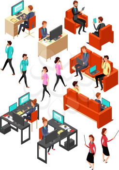 Isometric business office people networking. Isolated 3d professional persons vector set. Business office with people worker illustration