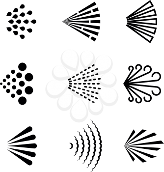 Aerosol spray vector black icons. Illustration of spray deodorant effect, hairspray direction