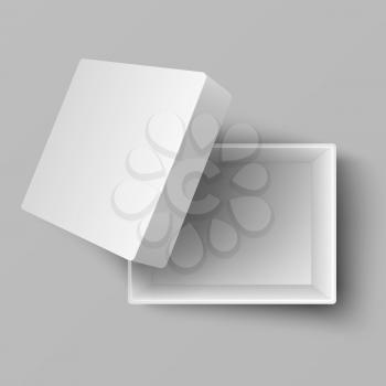 Blank white open cardboard gift box top view 3d vector illustration. Box package cardboard for gift top view
