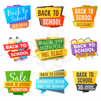 Creative back to school vector advertising banners. School colored banner, special offer back to school illustration