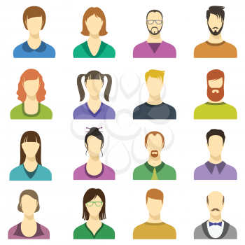 Male and female faces vector icons. Human persons modern business avatars. Color profile user male and female illustration