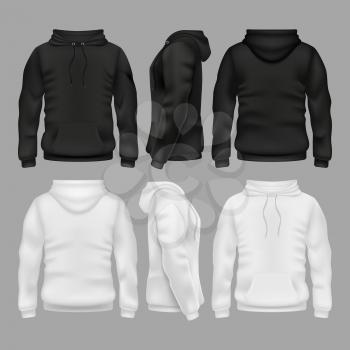 Black and white blank sweatshirt hoodie vector templates. Illustration of sweatshirt with hoodie