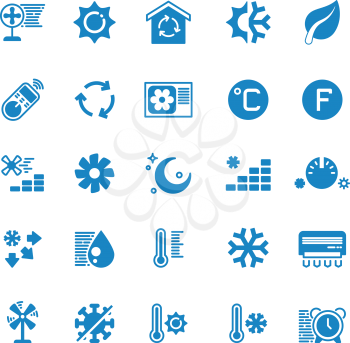 House and car air conditioning, heating and cooling vector icons. Cooling conditioner, thermometer and fan, temperature conditioning illustration