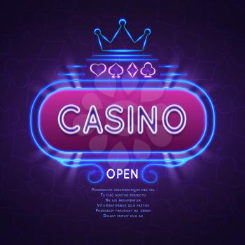 Abstract bright vegas casino banner with neon frame. Vector gambling background. Casino frame neon bright banner illustration