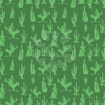 Green cactus silhouettes seamless pattern background flora design. Vector illustration