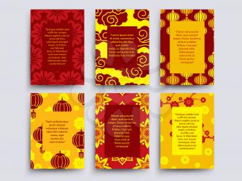 Asian style cards collection. Chinese, japanese, korean banners design. Vector illustration