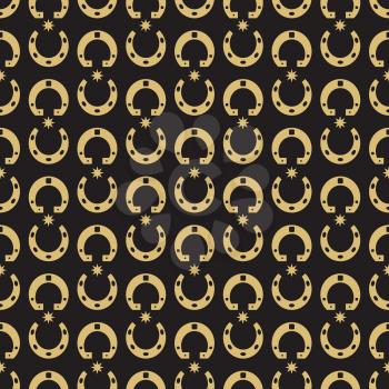 Gold horse shoe and stars seamless pattern background. Vector illustration