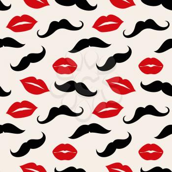 Lips and mustaches vector seamless pattern. Abstract design background illustration