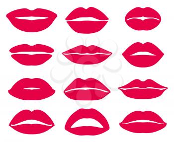 Woman lips expression vector icons. Set of female red lips illustration