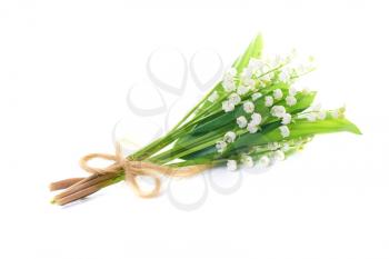Bouquet of white flowers lilies of the valley isolated on white background