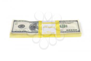 Stack of money- cash of US dollars isolated on white background
