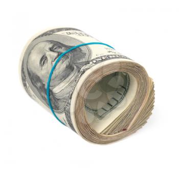 Roll of money- cash of US dollars isolated on white background