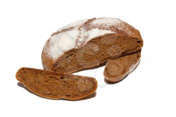 Sliced brown bread isolated on white.