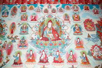 The buddhistic painting inside of the temple