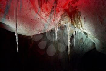 Ice stalactites in the cave