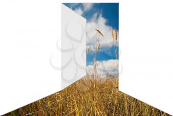 Door to field with blue sky. Easy for editing.