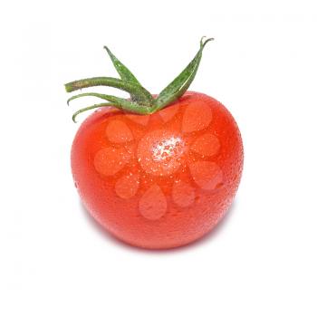Red tomato with water drops isolated on white background