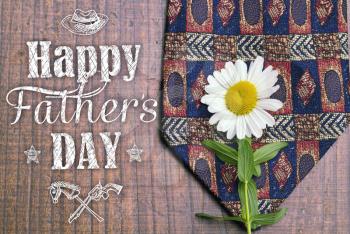 Happy father's day greeting card. Father's day background. Holiday card with isolated graphic elements, text, tie and dasy. Can use as ad, promotion, poster, flyer, blog, article, marketing, advert.